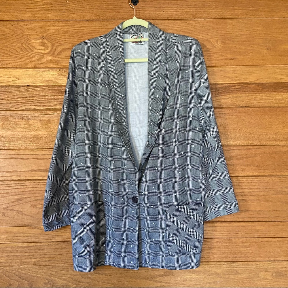 Vintage 80s 90s Get Lucky houndstooth rhinestone front oversized blazer